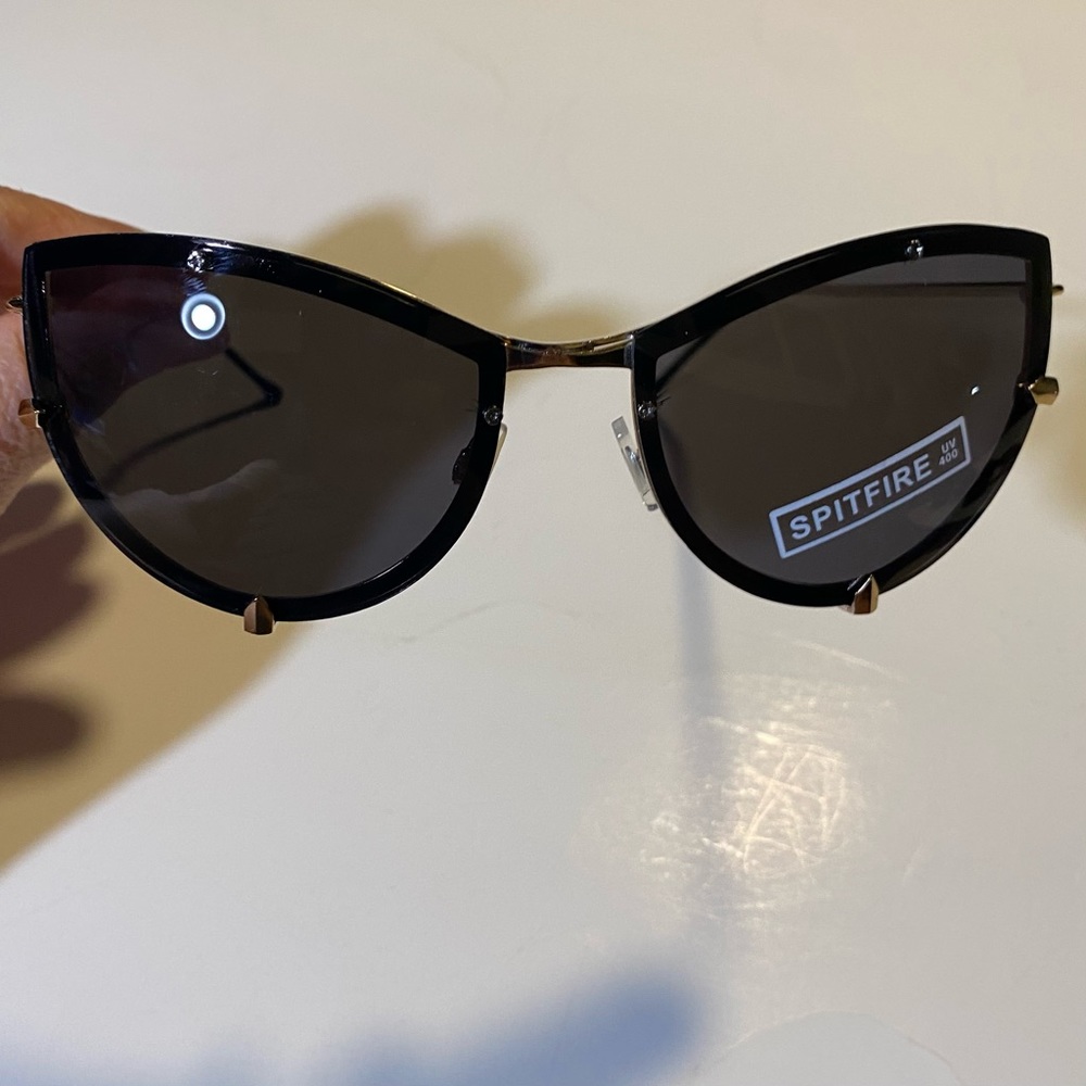 Spitfire BC 2 Shark Tooth sunglasses NWOT gold tone frame black lenses